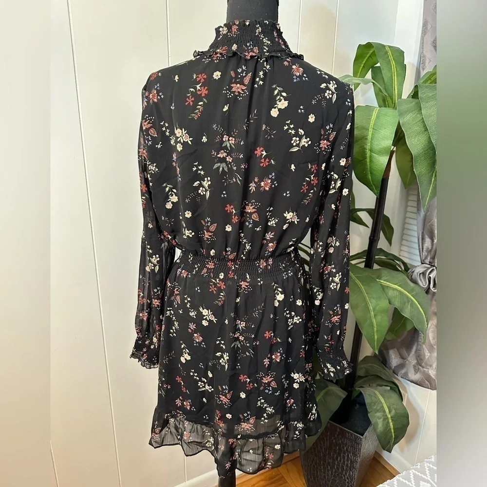 Sanctuary Smocked Black Floral Midi Dress, Women’s Size Small